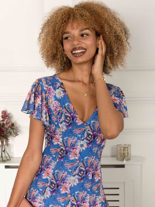 Jolie Moi Harley Floral Mesh Dress, Royal Multi