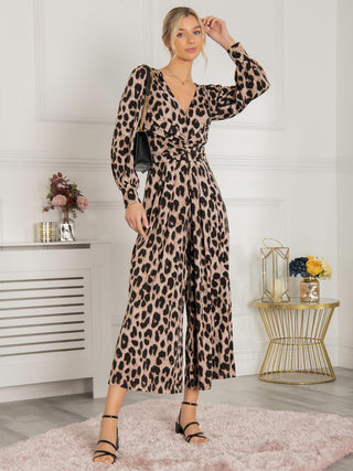 Jolie Moi Kylie Long Sleeved Jumpsuit, Pink Animal