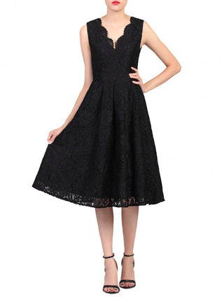 Scalloped Lace Prom Bridesmaid Dress, Black