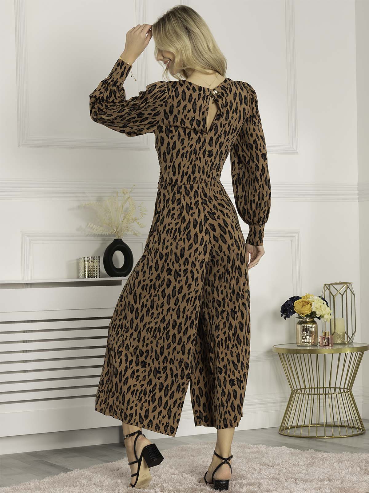 Long sleeve leopard print sales jumpsuit