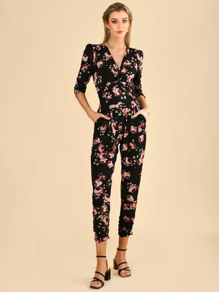 Jolie Moi Cheryl Floral Print Jersey Jumpsuit, Black Floral