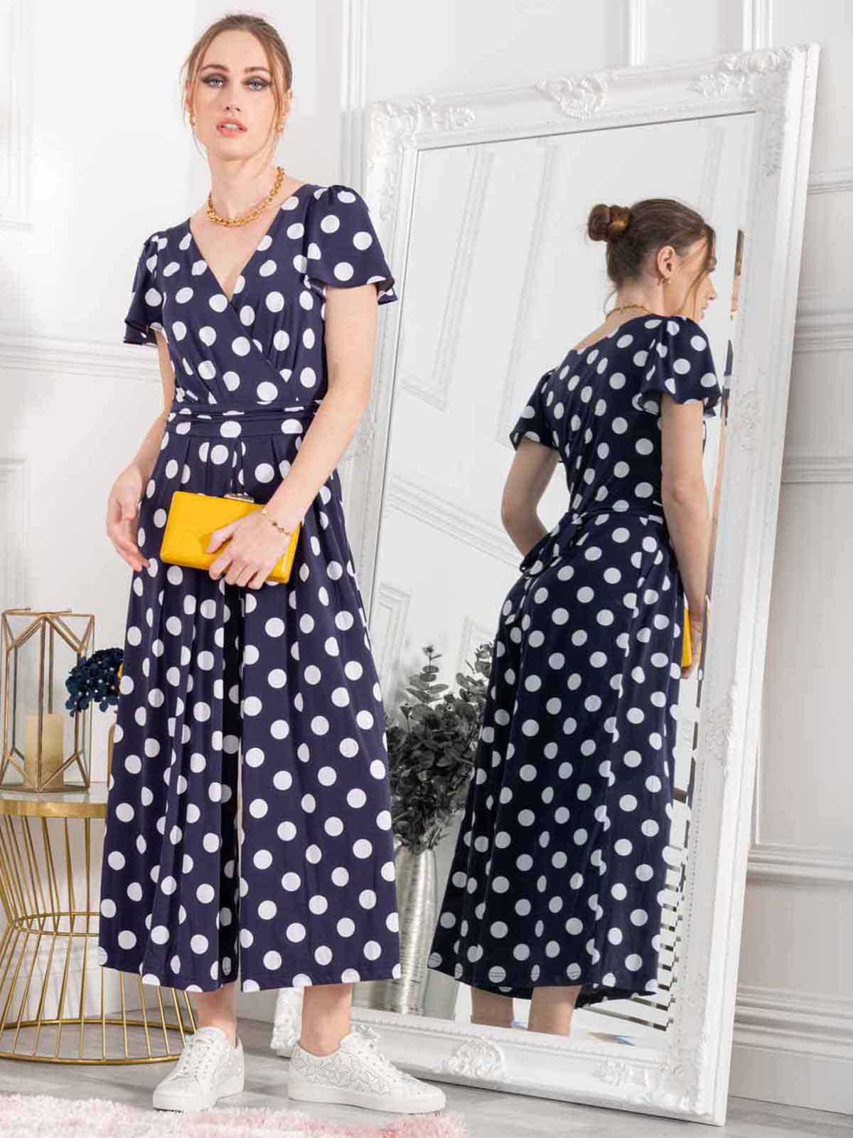 Jolie Moi Devorah Culotte Jumpsuit Navy Spot