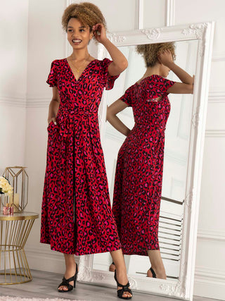 Jolie Moi Devorah Culotte Jumpsuit, Red Animal