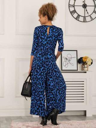 Jolie Moi Luise Print Wrap Jumpsuit, Blue Animal