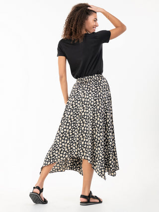 Jolie Moi Animal Print Hanky Hem Maxi Skirt, Black