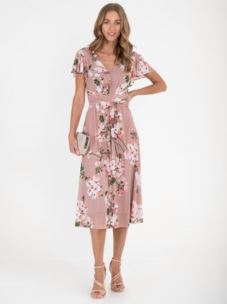 Jolie Moi Shirley Mesh Midi Dress, Pink Floral