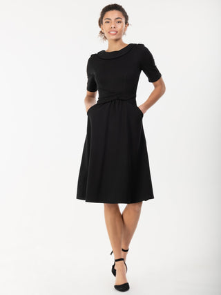 Jolie Moi Fold Over Fit and Flare Midi Dress, Black