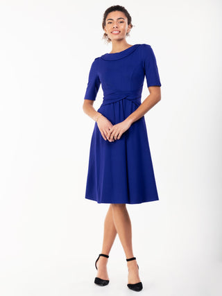 Jolie Moi Fold Over Fit and Flare Midi Dress, Royal Blue