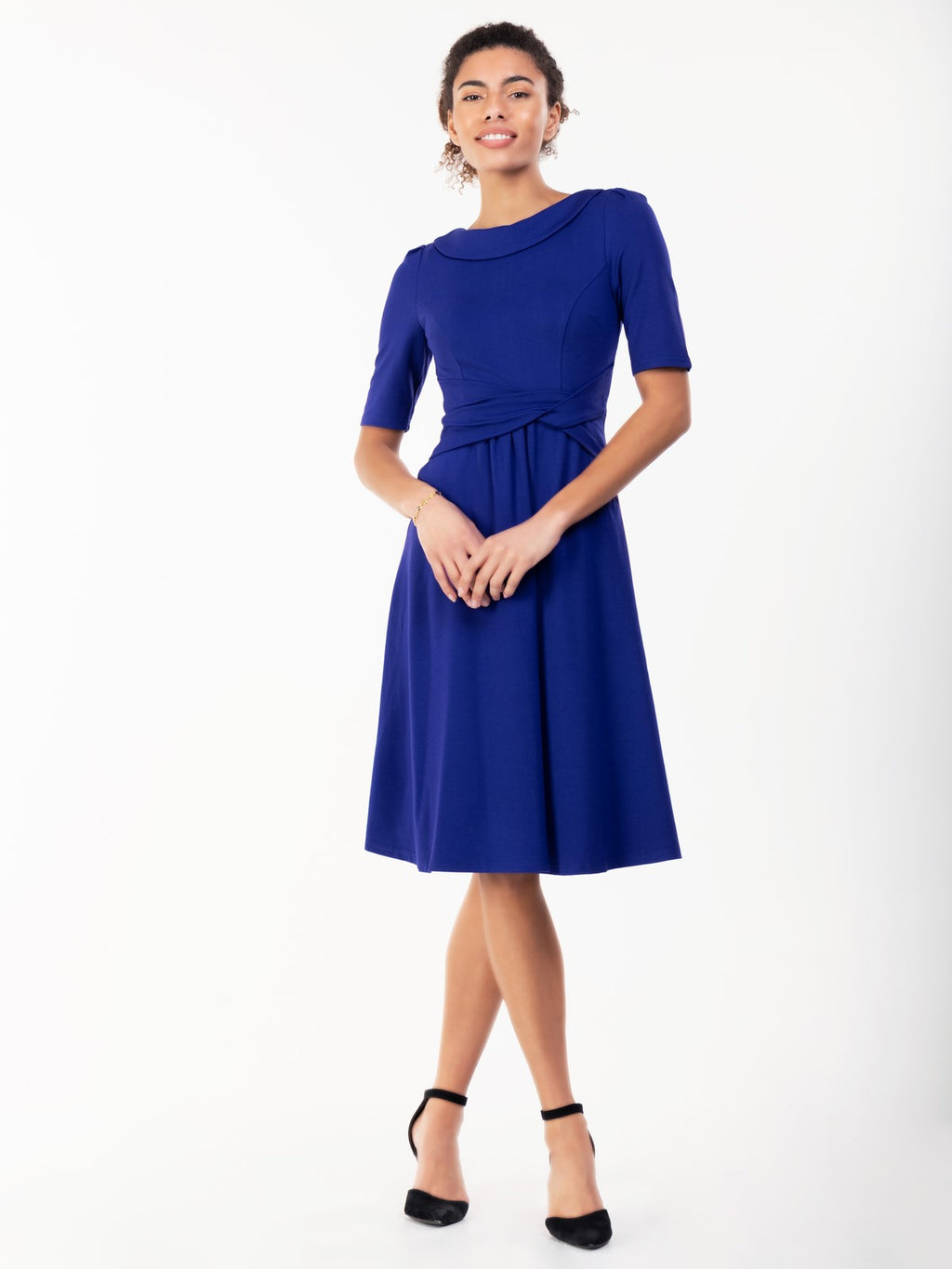 Jolie Moi Fold Over Fit and Flare Midi Dress, Royal Blue – Jolie Moi Retail