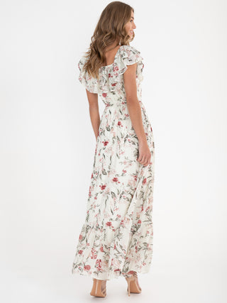 Jolie Moi Ruffle Floral Maxi Dress, Cream/Multi