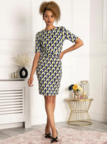 Jolie Moi Geometric Print Pencil Dress, Yellow Geo