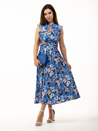 Kynlee Frilly Shoulder Maxi Dress, Blue Floral