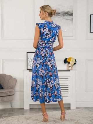 Kynlee Frilly Shoulder Maxi Dress, Blue Floral
