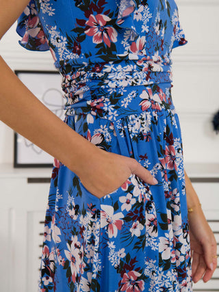 Kynlee Frilly Shoulder Maxi Dress, Blue Floral