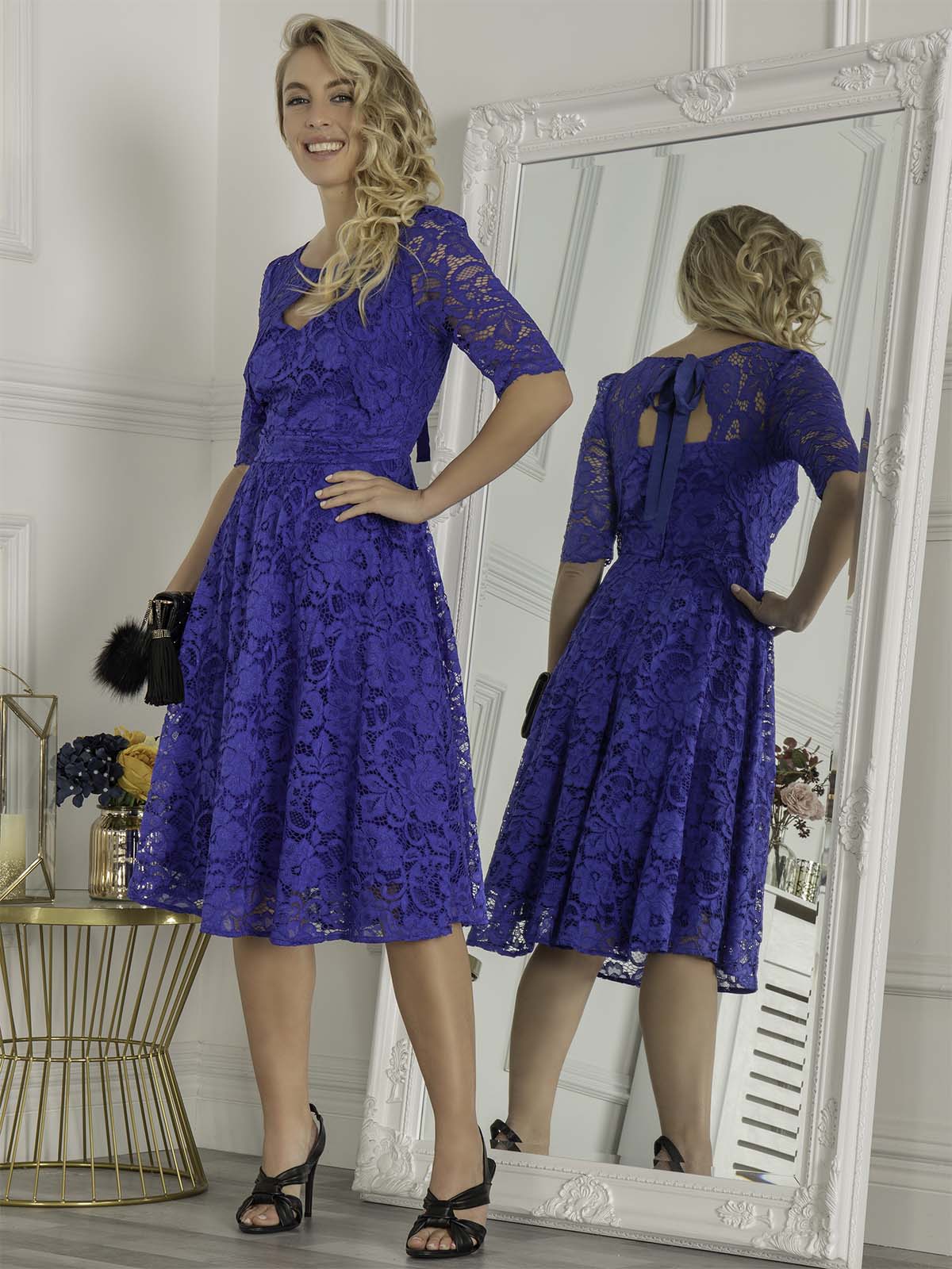 Royal blue 2025 lace midi dress