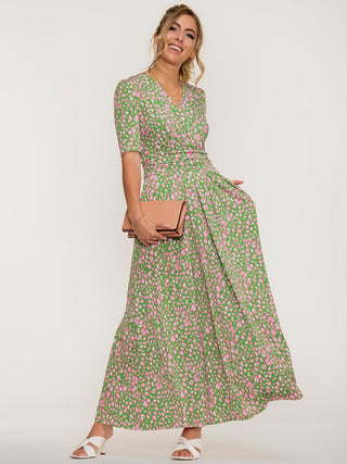 Jolie Moi Kendall Wrap Front Maxi Dress, Green Animal