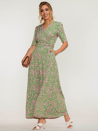 Jolie Moi Kendall Wrap Front Maxi Dress, Green Animal