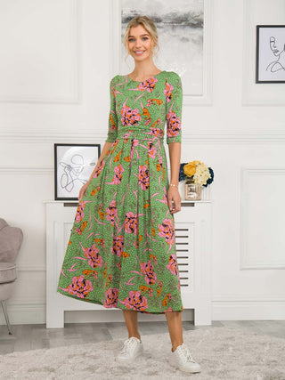 Kimberly Jersey 3/4 Sleeve Maxi Dress, Green Floral Jolie Moi Retail Kimberly Jersey 3/4 Sleeve Maxi Dress, Green Floral Jolie Moi Retail