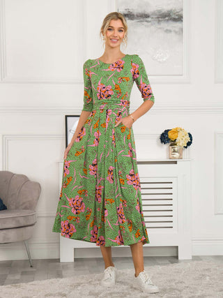 Kimberly Jersey 3/4 Sleeve Maxi Dress, Green Floral Jolie Moi Retail Kimberly Jersey 3/4 Sleeve Maxi Dress, Green Floral Jolie Moi Retail