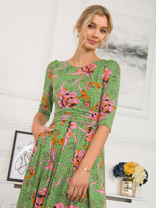Kimberly Jersey 3/4 Sleeve Maxi Dress, Green Floral Jolie Moi Retail Kimberly Jersey 3/4 Sleeve Maxi Dress, Green Floral Jolie Moi Retail