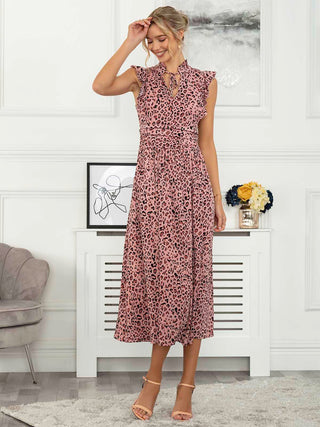 Kynlee Frilly Shoulder Maxi Dress, Pink Animal
