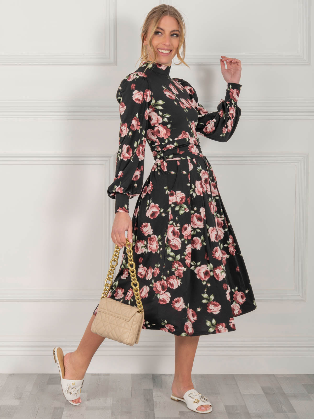 Long sleeve floral outlet dress midi