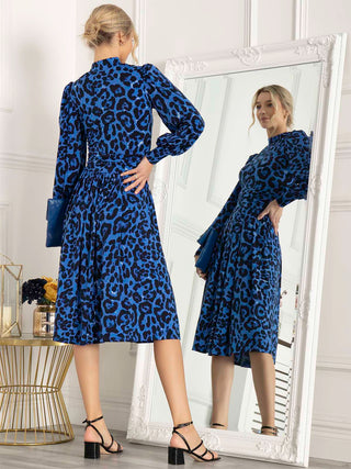 Jolie Moi Kathryn Long Sleeve Midi Dress, Blue Animal