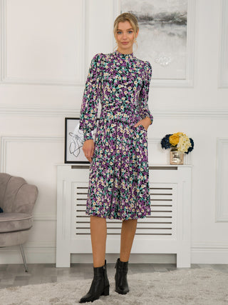 Jolie Moi Kathryn Long Sleeve Midi Dress, Floral Multi
