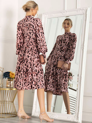 Jolie Moi Kathryn Long Sleeve Midi Dress, Pink Abstract