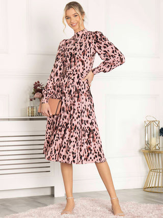 Jolie Moi Kathryn Long Sleeve Midi Dress, Pink Abstract