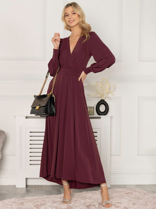 Jolie Moi Callisto Long Sleeve Maxi Dress, Burgundy