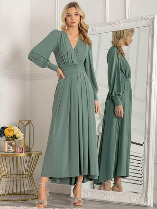 Rashelle Jersey Long Sleeve Maxi Dress, Pleat Green Jolie Moi Retail Rashelle Jersey Long Sleeve Maxi Dress, Pleat Green Jolie Moi Retail