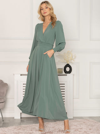 Rashelle Jersey Long Sleeve Maxi Dress, Pleat Green