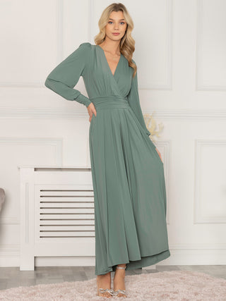Rashelle Jersey Long Sleeve Maxi Dress, Pleat Green Jolie Moi Retail Rashelle Jersey Long Sleeve Maxi Dress, Pleat Green Jolie Moi Retail