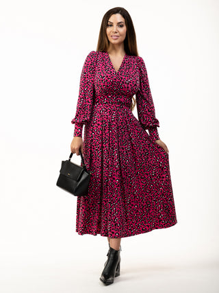 Jolie Moi Vivian Long Sleeve Dress, Pink Animal