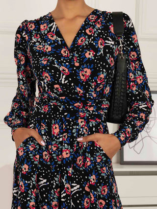 Vivian Long Sleeve Dress, Navy Floral