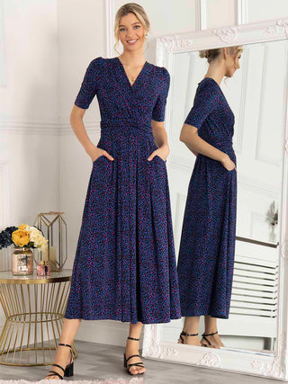 Acadia Animal Print Maxi Dress In Blue. Front Image