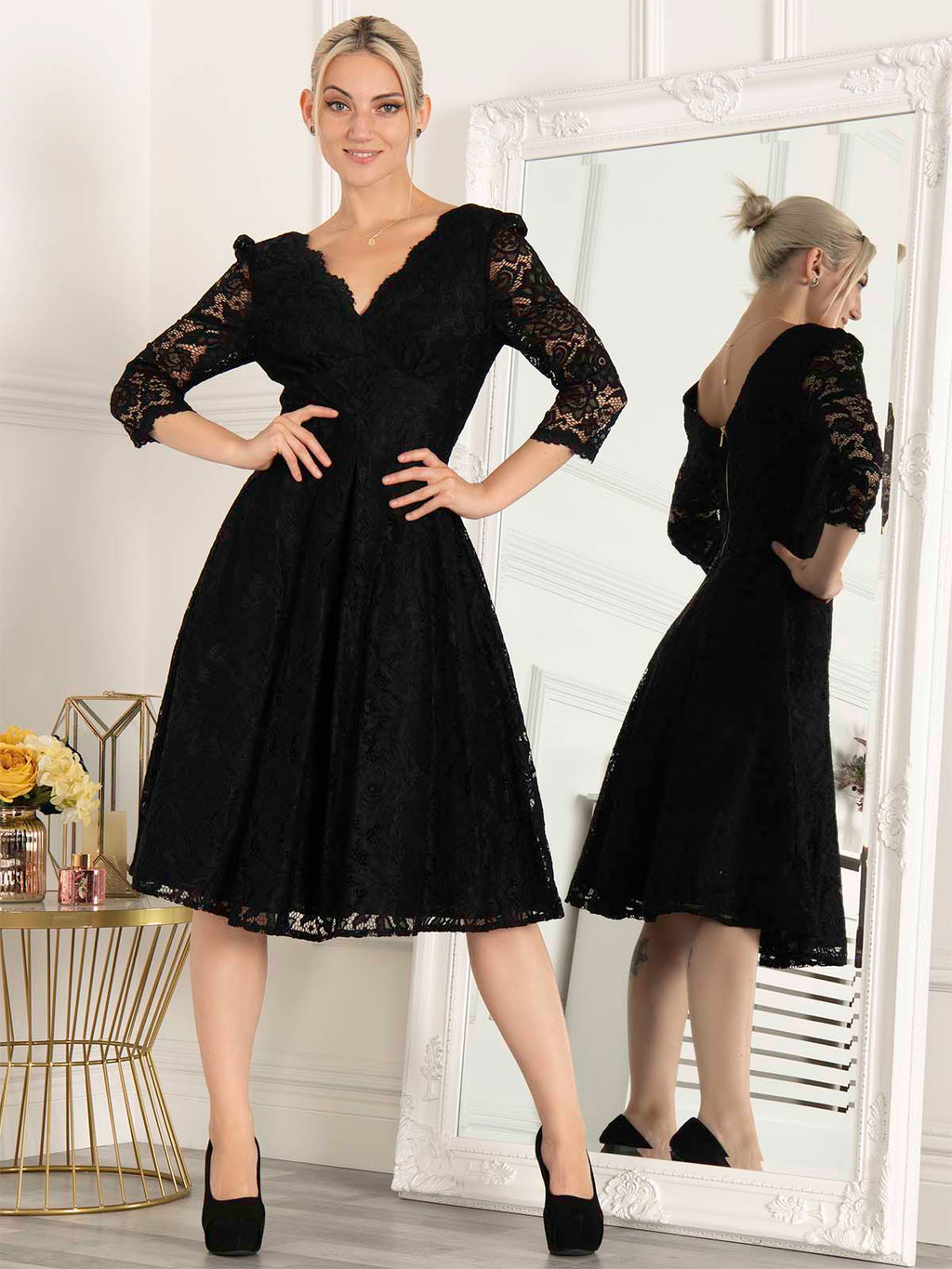 Molly 3/4 Sleeve Lace Swing Dress, Black – Jolie Moi Retail