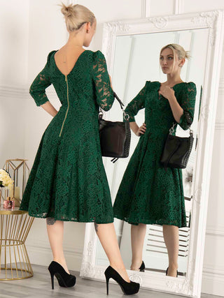 Molly 3/4 Sleeve Lace Swing Dress, Green