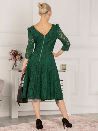 Molly 3/4 Sleeve Lace Swing Dress, Green