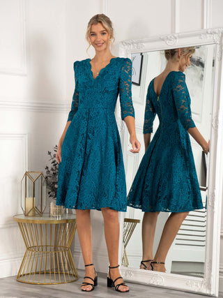Jolie Moi Teal Dress Desiree Frill Fit Flare Dress, Teal
