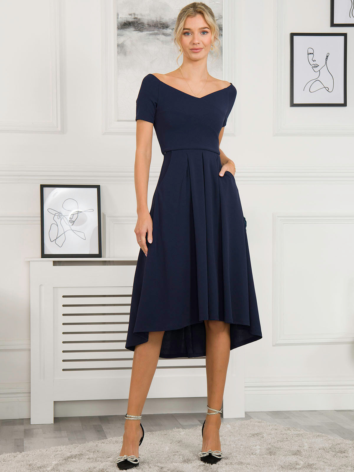 Navy fit and 2025 flare midi dress