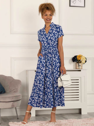 Marbouka Stand Collar Maxi Dress, Blue Floral