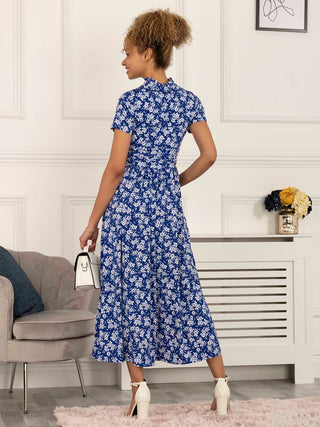 Marbouka Stand Collar Maxi Dress, Blue Floral