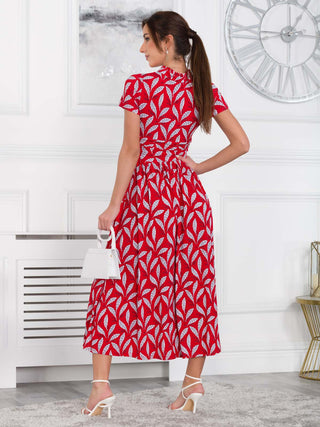 Marbouka Stand Collar Maxi Dress, Red Leafy