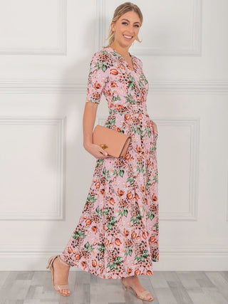 Jolie Moi Coleen Wrap Maxi Dress, Pink Floral