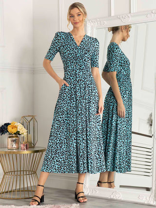 Jolie Moi Animal Print Wrap Neck Maxi Dress, Blue – Jolie Moi Retail