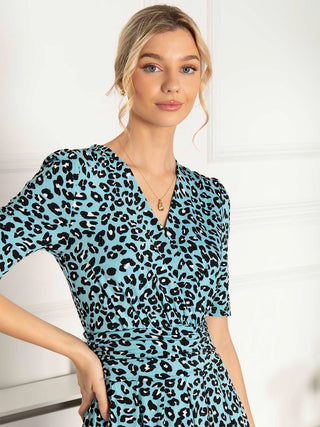 Jolie Moi Animal Print Wrap Neck Maxi Dress, Blue