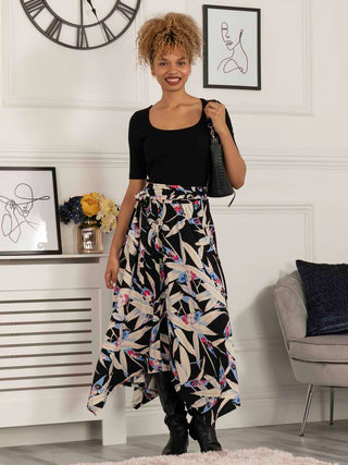 Jolie Moi Cady Maxi Skirt, Black Leafy