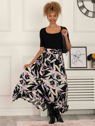 Jolie Moi Cady Maxi Skirt, Black Leafy